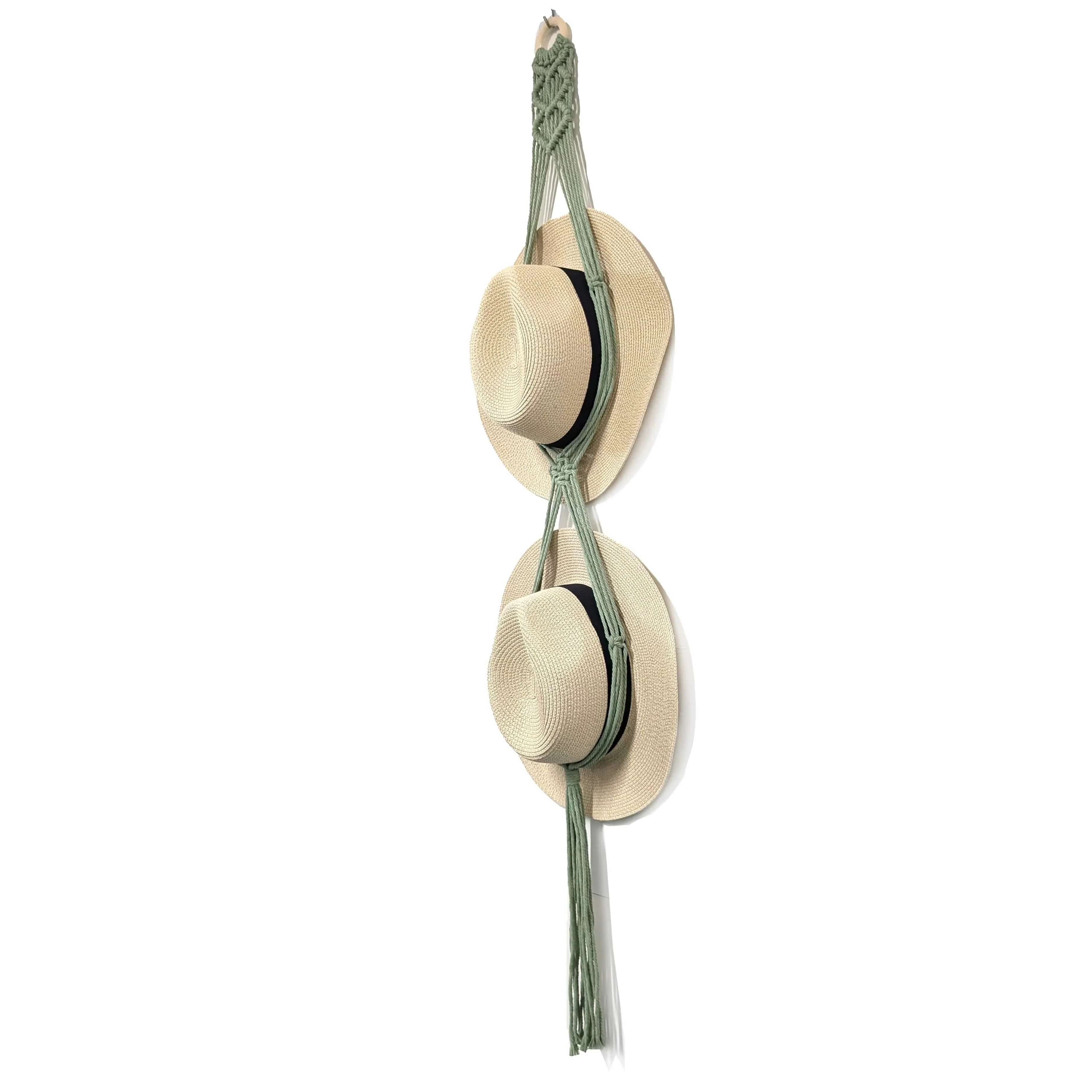 Macrame Hat Storage - Sage Green - 2 Hats - Image 2