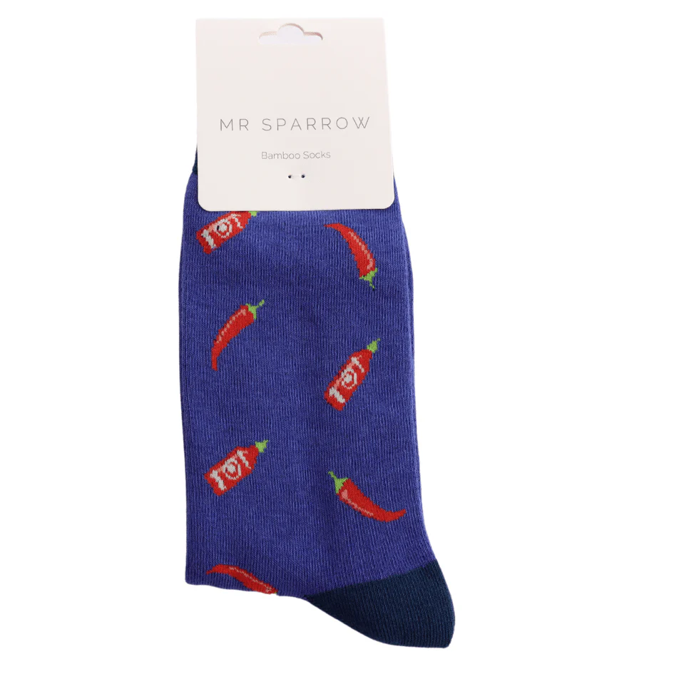 Men's Bamboo Socks , Mr Heron, Chilli's Design, Blue - Image 2