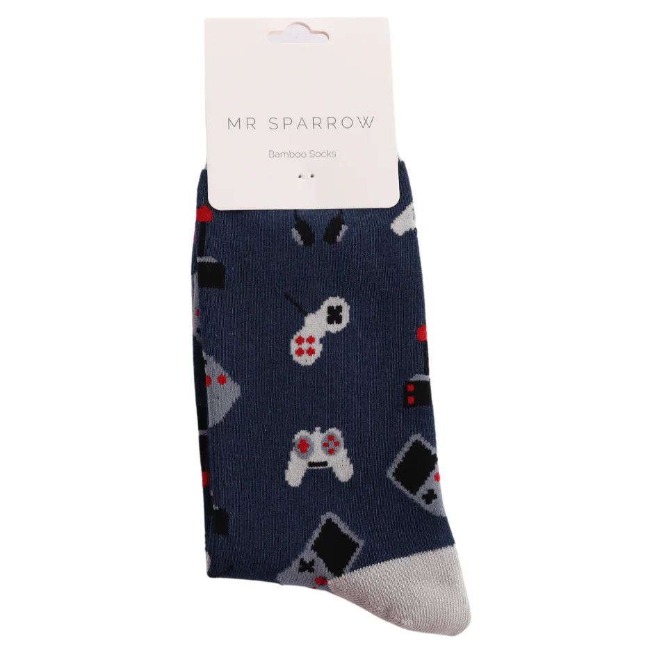 Men's Bamboo Socks , Mr Heron, Gaming Design, Navy - Image 2