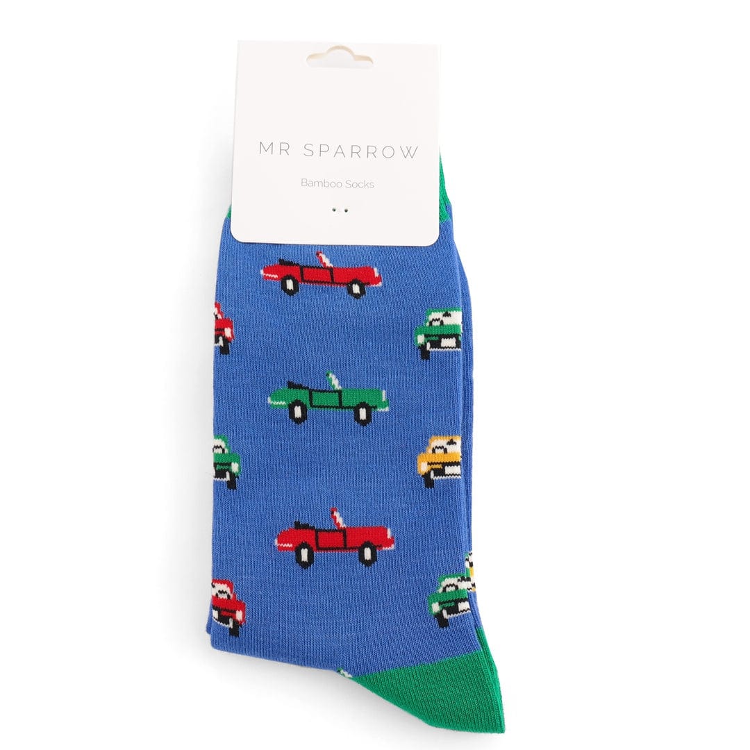 Men's Bamboo Socks , Mr Sparrow Classic Cars , Blue - Image 2
