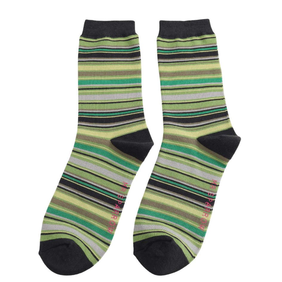 Men's Mr Sparrow Bamboo Socks , Multi Stripes Green - Image 2