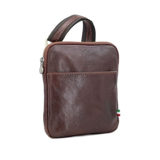 Men's / Unisex Italian Tamponato Leather Slim Square Crossbody Travel Bag - Image 6