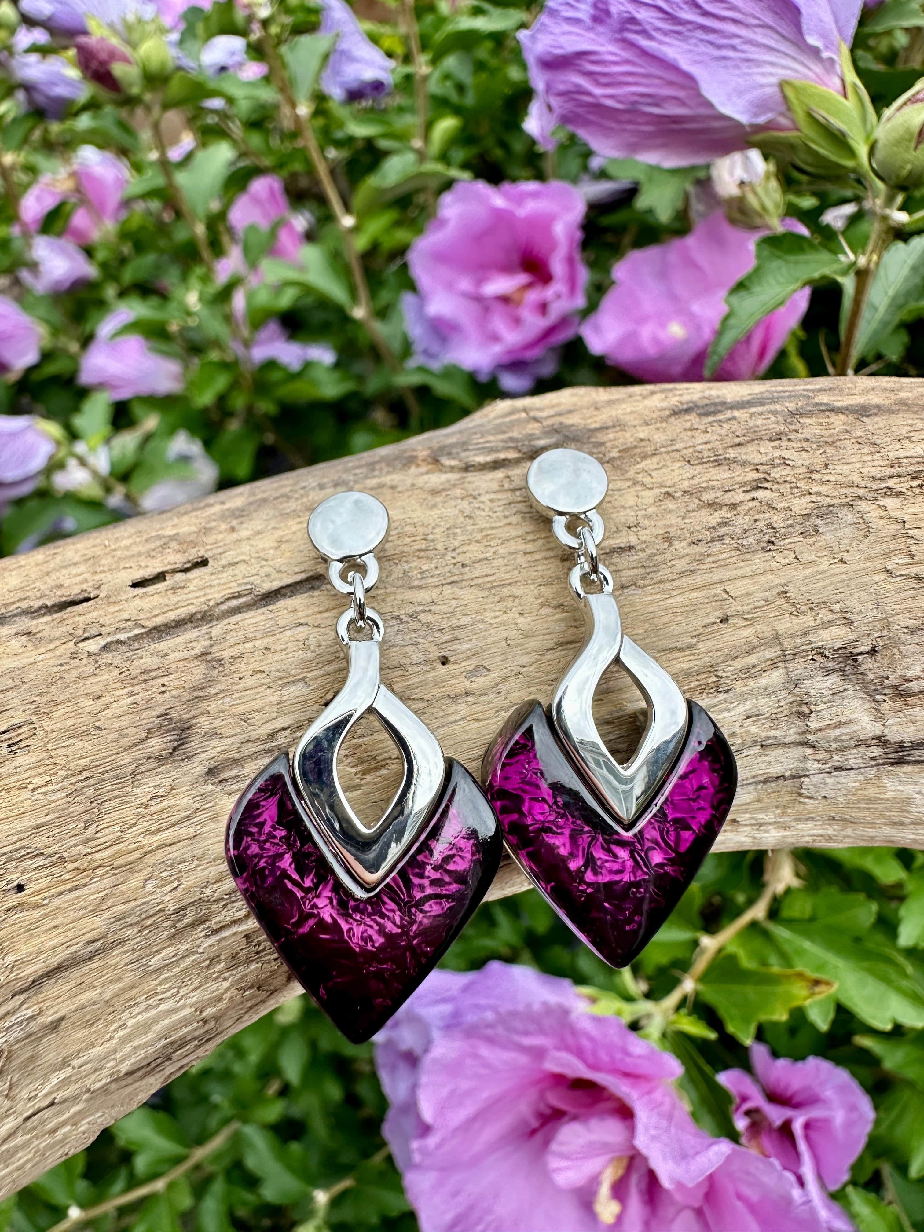 Miss Milly Deep Purple Resin Drop Earrings FE531MWIP - Image 2