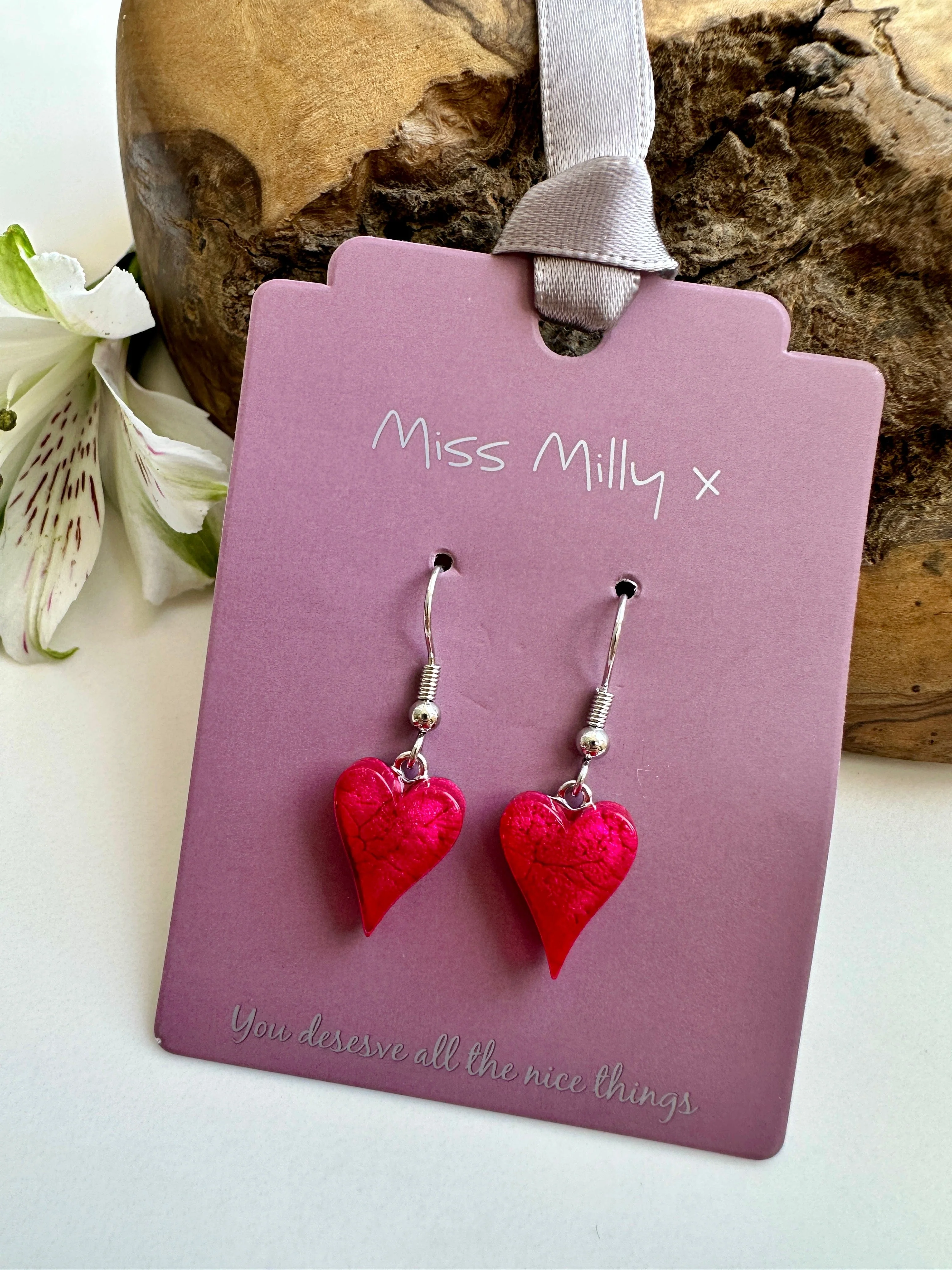 Miss Milly Fuchsia Pink Heart Earrings , FE211 - Image 2