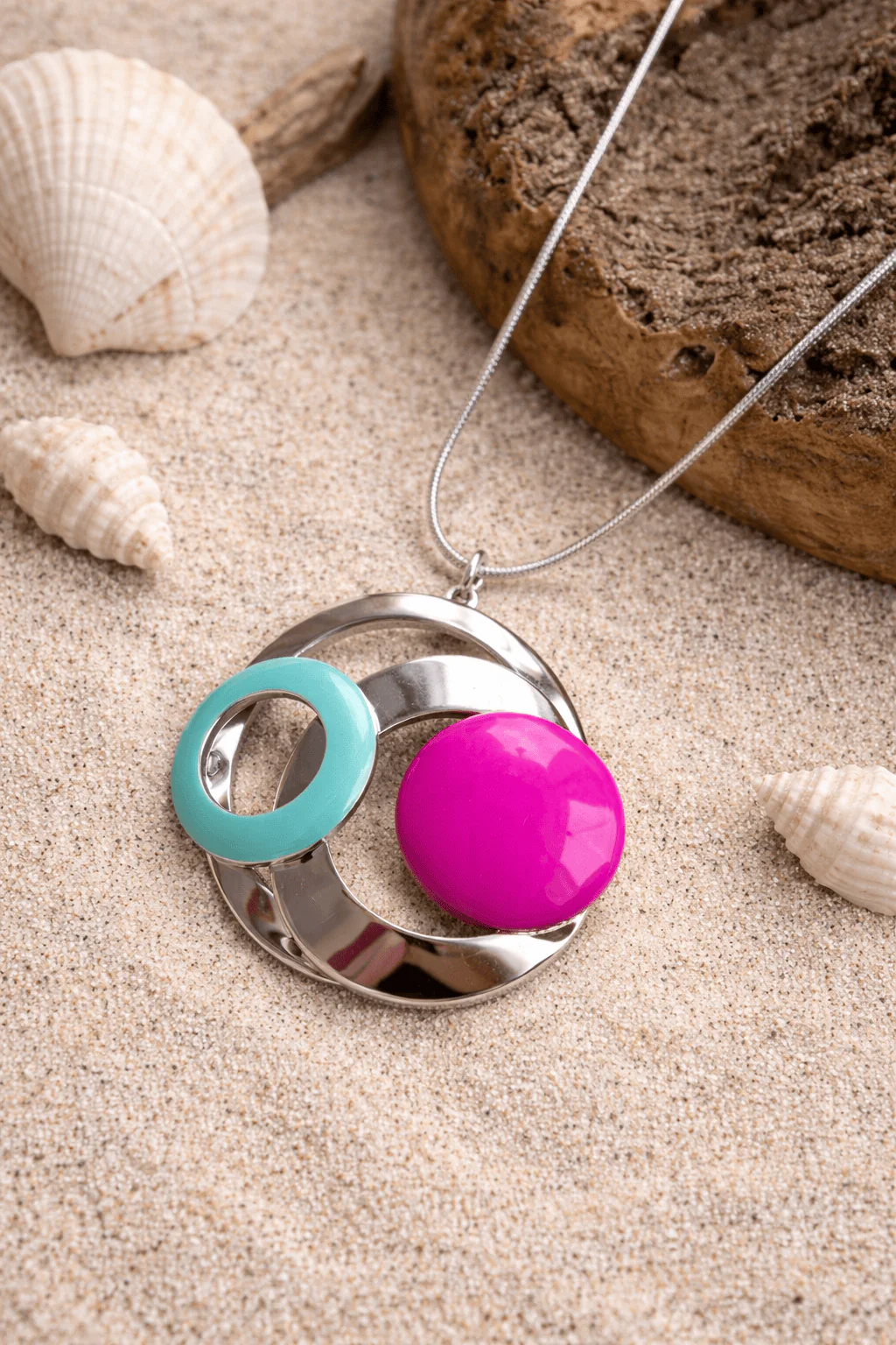 Miss Milly Pink and Turquoise Circle Pendant Necklace - Image 2