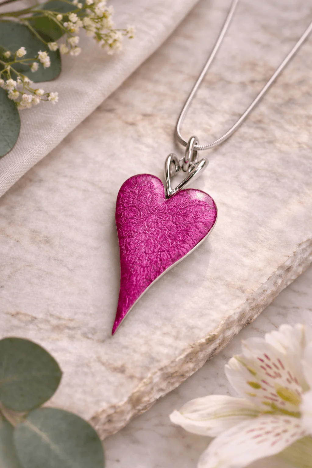 Miss Milly Pink Marbled & Resin Heart Pendant Necklace - Image 4