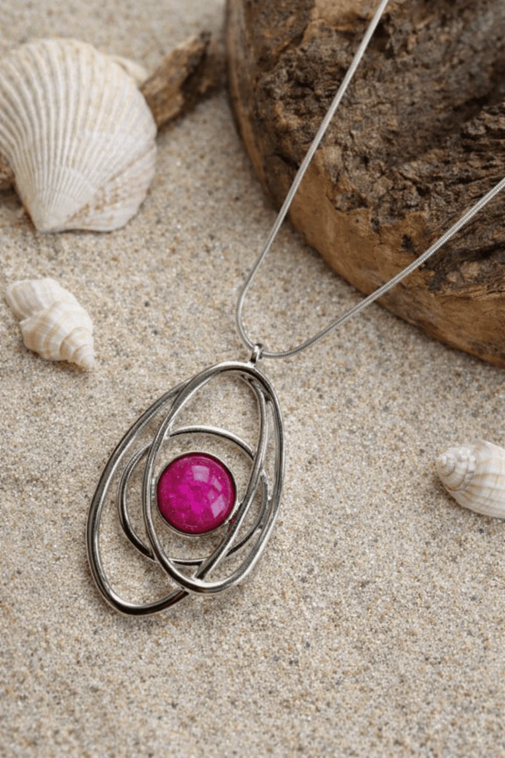 Miss Milly Pink Resin Oval Pendant Necklace - Image 2