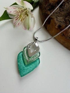 Miss Milly Seafoam Green Layered Heart Resin Pendant Necklace - Image 2