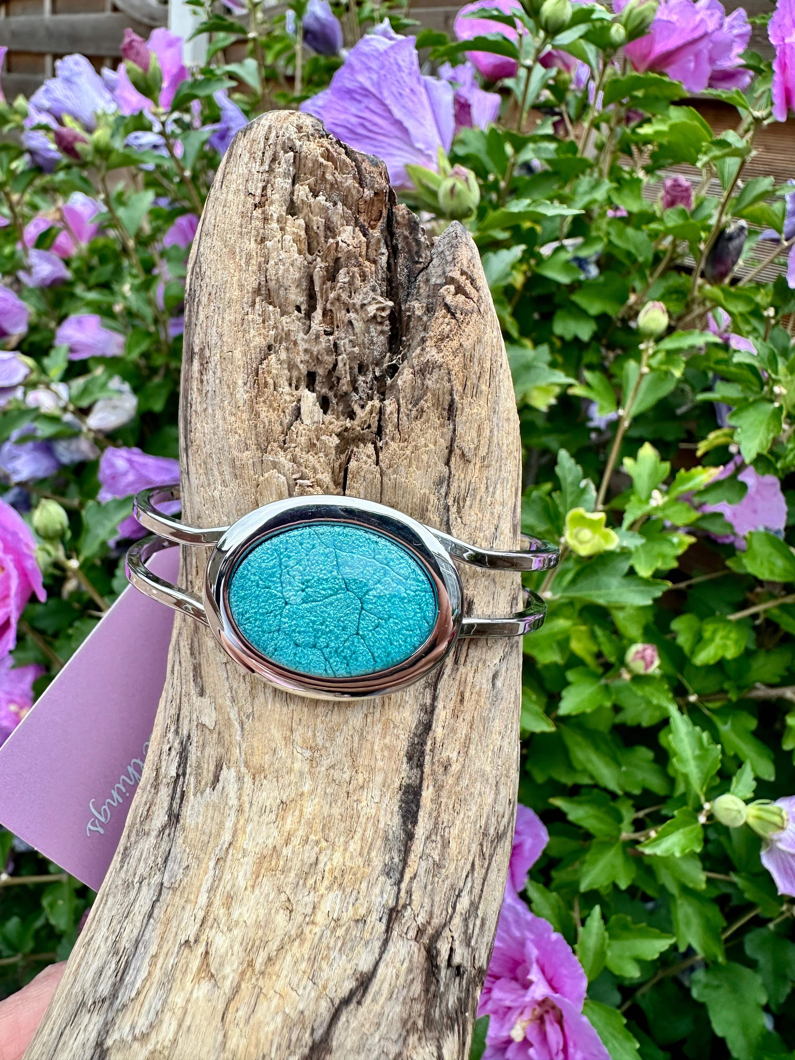 Miss Milly Sky Blue Sparkle Marble Resin Hinged Bangle FB66MBMB - Image 3