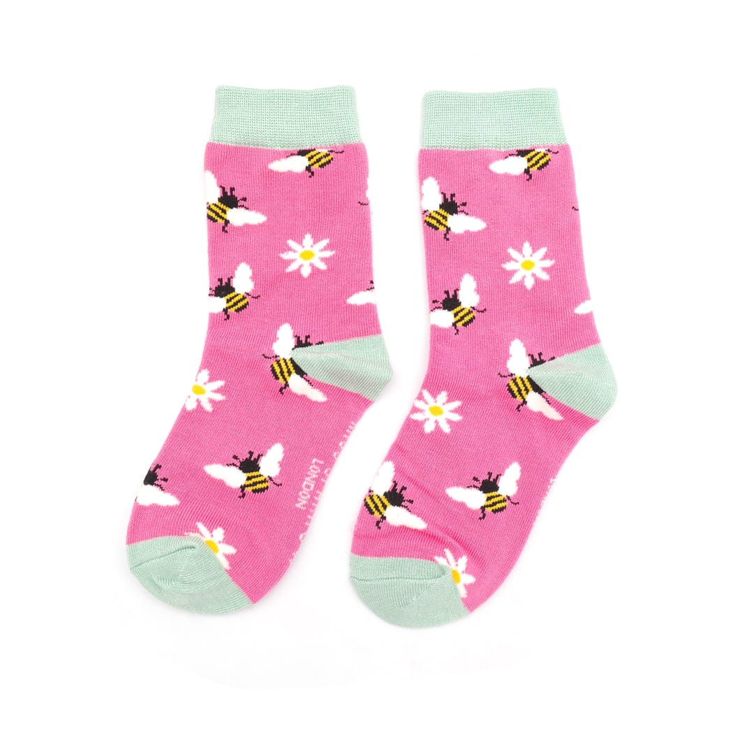 Miss Sparrow Bamboo Socks Girls Bees & Daisies Hot Pink 7-9 Years - Image 2
