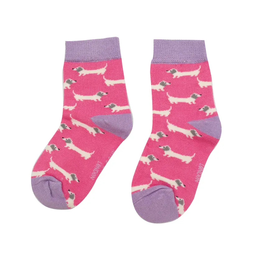 Miss Sparrow Bamboo Socks Girls Sausage Dogs Socks Bright Pink 7-9 Years - Image 2