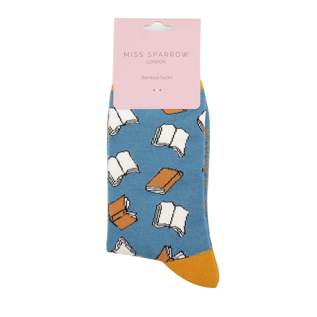Miss Sparrow Books Design Bamboo Socks, Ladies Blue - Image 2