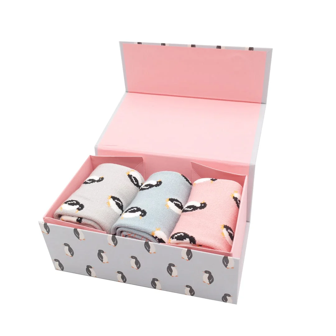 Miss Sparrow Boxed Little Penguins Design Bamboo Socks x 3 - Image 2