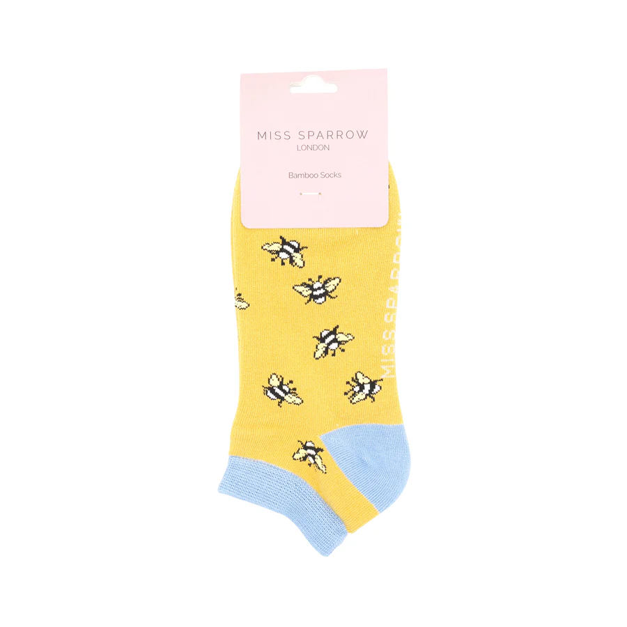 Miss Sparrow Bumble Bees Bamboo Trainer Socks - Mustard - Image 2