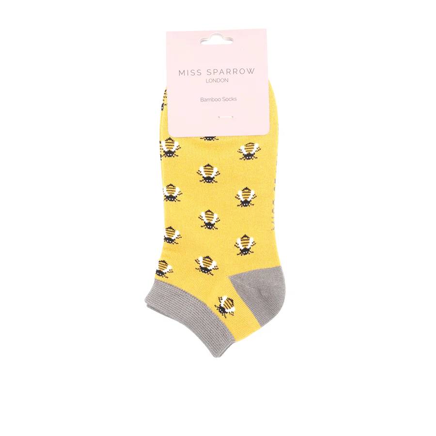 Miss Sparrow Busy Bees Bamboo Trainer Socks - Mustard Yellow - Image 2