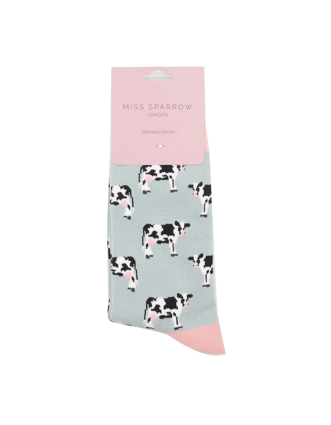 Miss Sparrow, Cow's Design Bamboo Socks - Duck Egg - Image 2