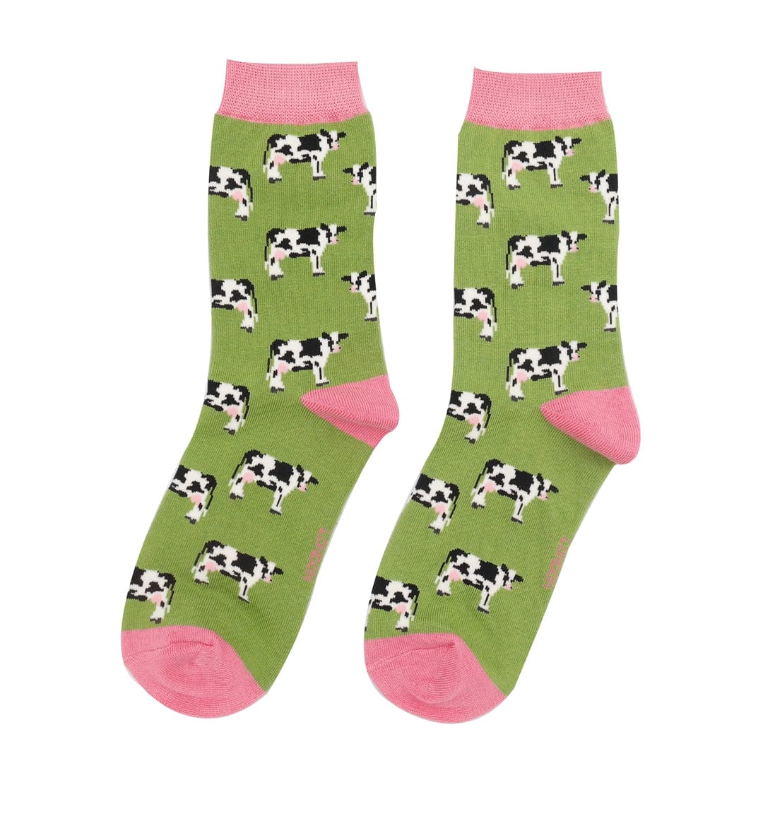 Miss Sparrow, Cow's Design Bamboo Socks - Green