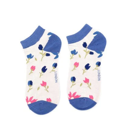 Miss Sparrow Floral Design Bamboo Trainer Socks - Silver Grey - Image 2
