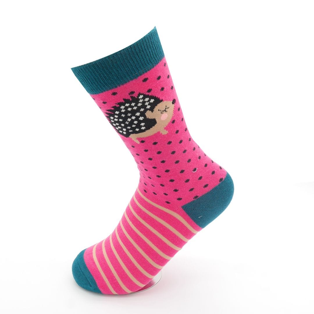 Miss Sparrow Hedgehogs and Dots Bamboo Socks - Pink - Image 2