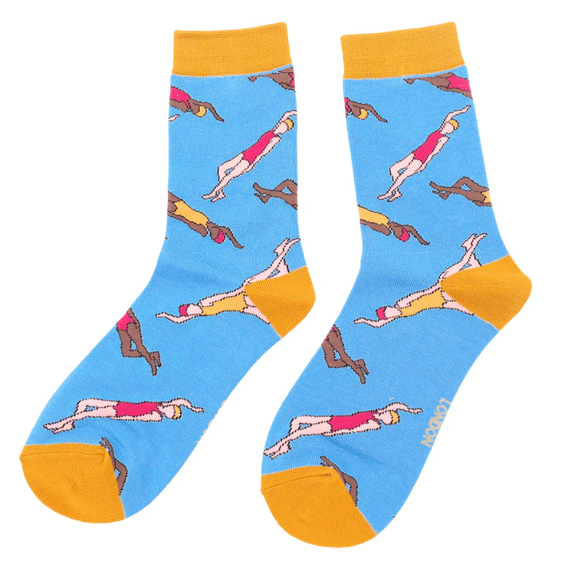 Miss Sparrow Ladies Bamboo Socks, Wild Swimmers Design, Blue - Image 2