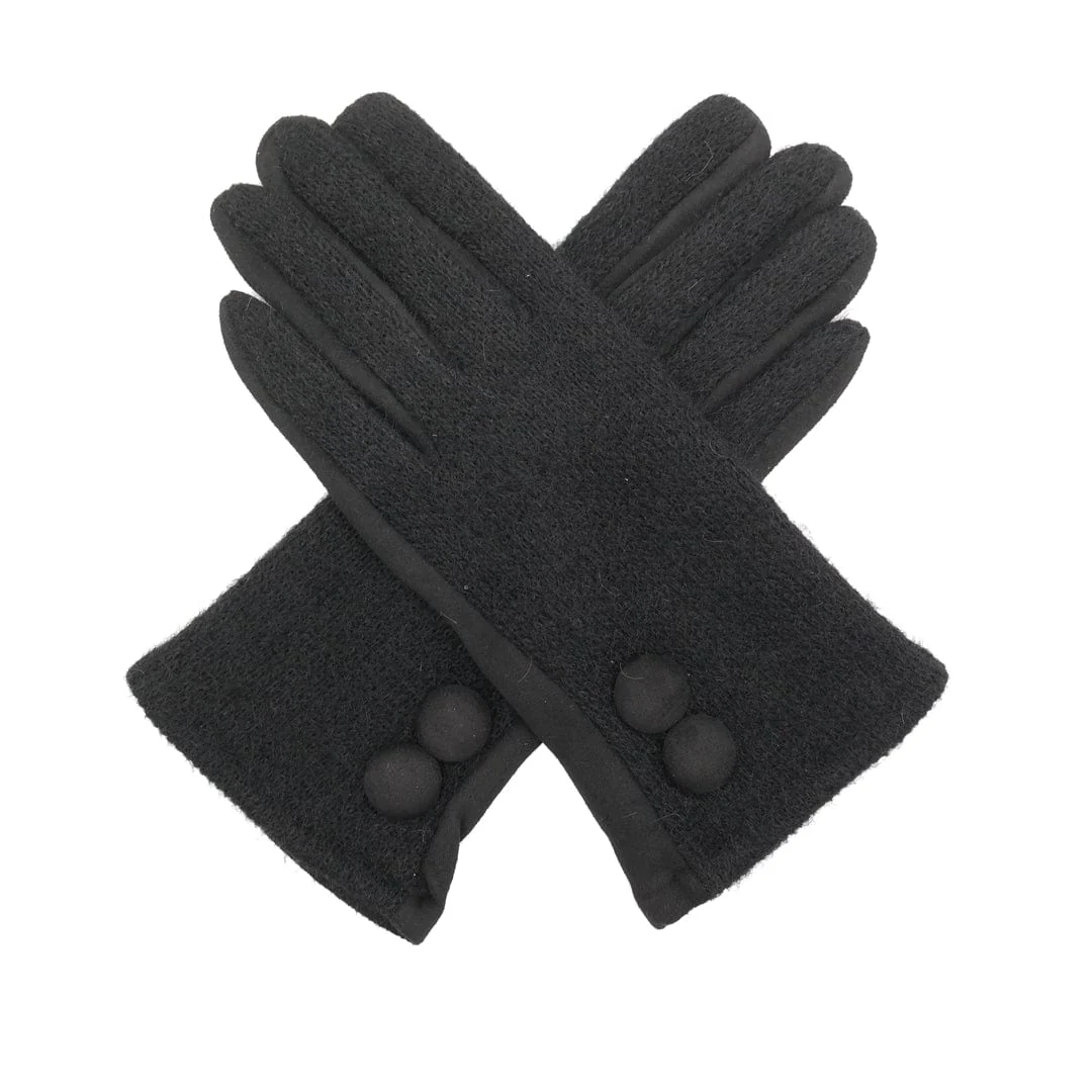 Miss Sparrow Ladies Black Gloves with a Side Button Design - Image 2