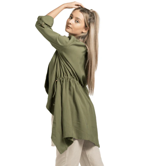 Miss Sparrow Light Weight Waterfall Collar Summer Jacket, Khaki - Image 3