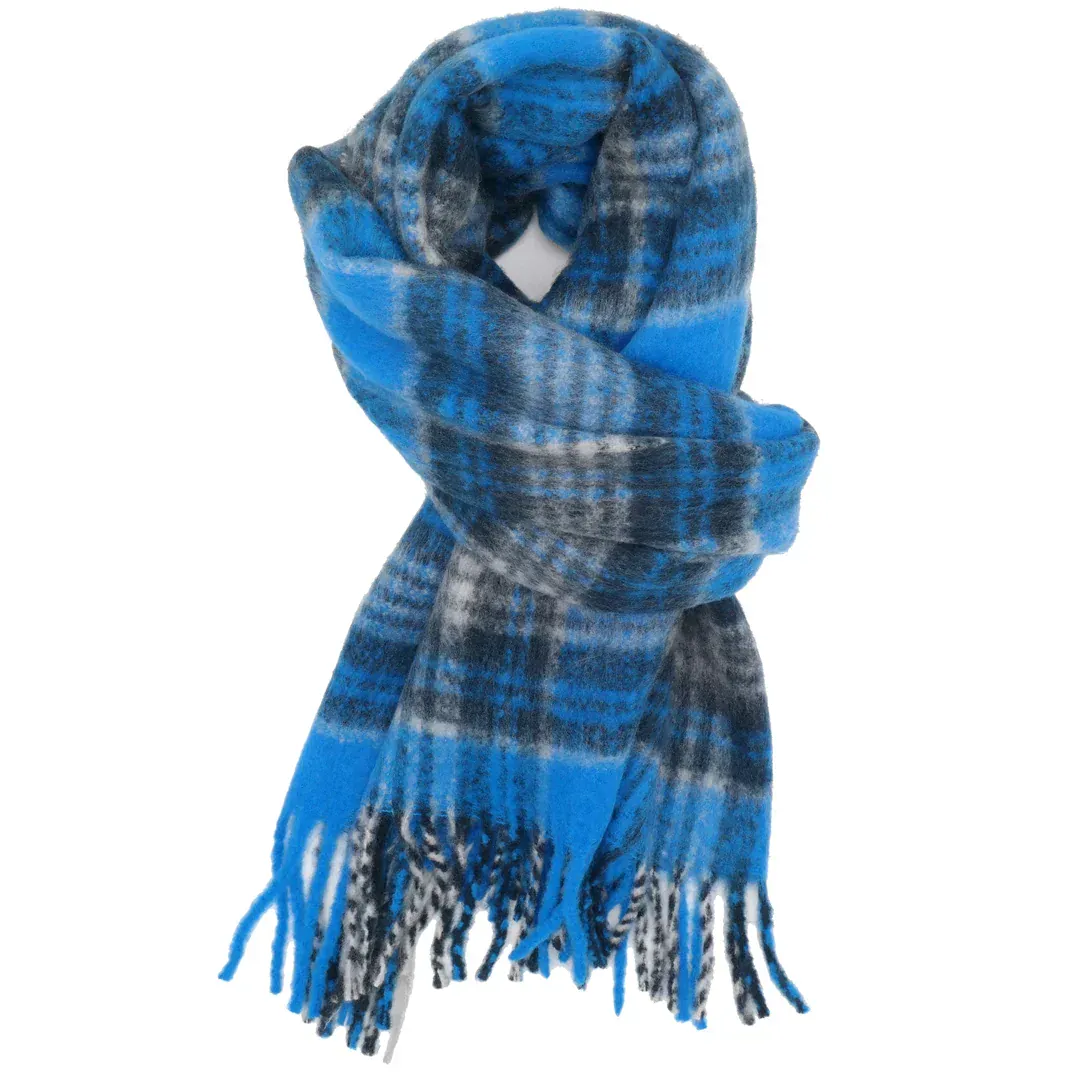 Miss Sparrow Nora Tartan Chunky Knit Scarf Royal Blue - Image 2