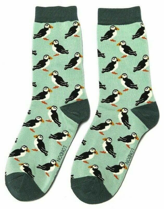 Miss Sparrow Puffins Bamboo Socks - Mint - Image 2