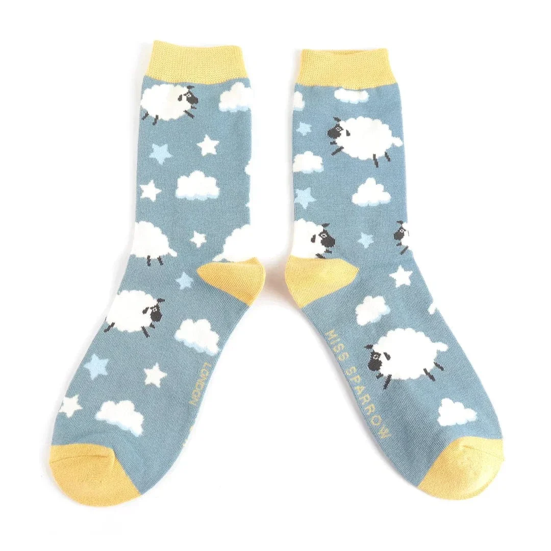 Miss Sparrow Sleepy Sheep Bamboo Socks Denim, Ladies