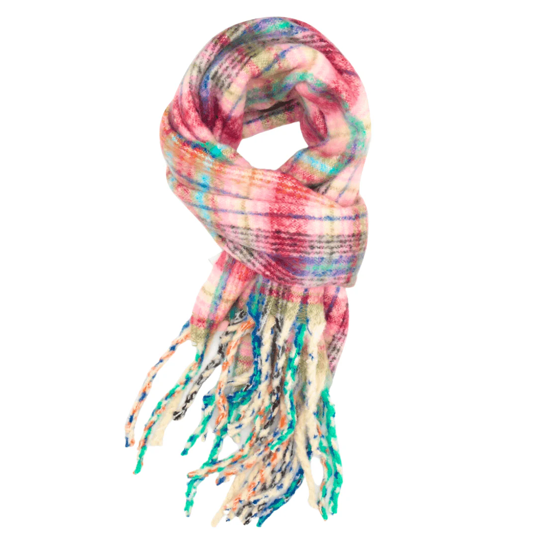 Miss Sparrow Soft Checks Chunky Knit Scarf Pink Mix - Image 2