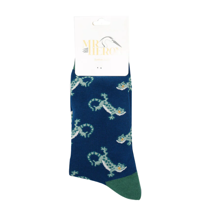 Mr Heron Lizard's Design, Men's Bamboo Socks Navy - Image 3
