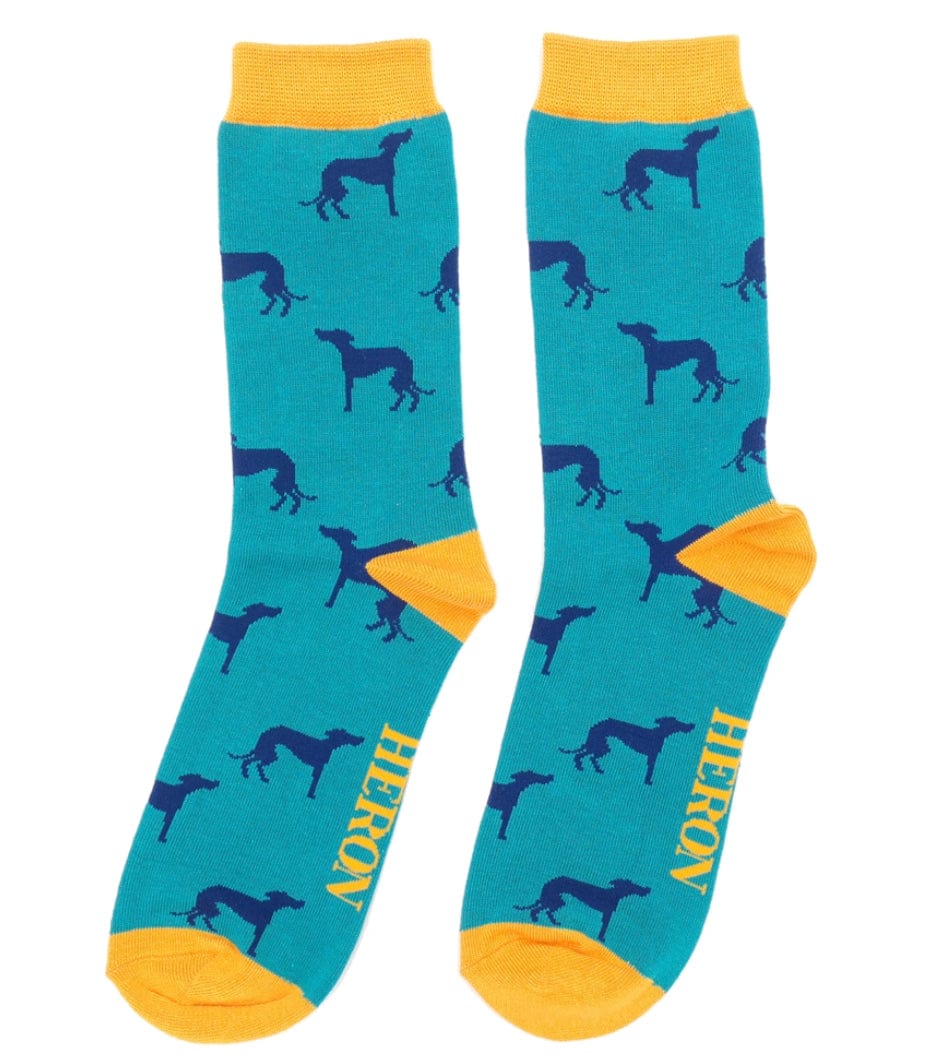 Mr Heron Men's Greyhounds Bamboo Socks, Teal - Image 2