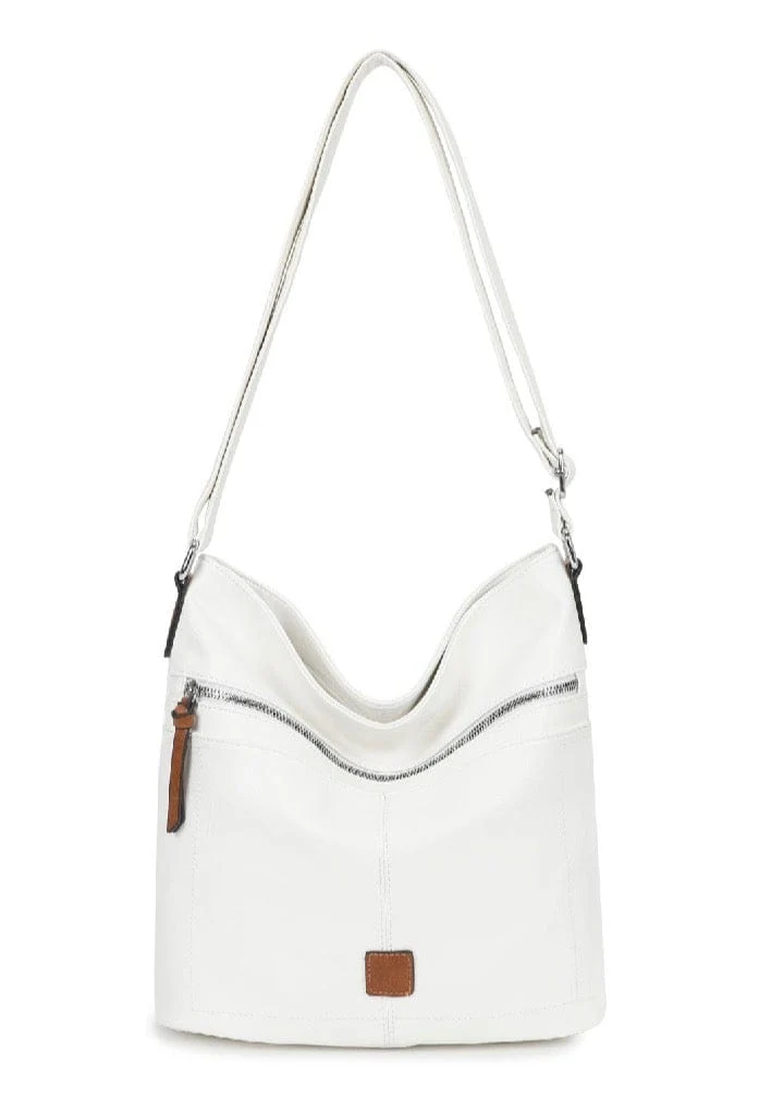 Multi Pocket Horizontal Front Zip Bucket Shoulder Bag, Faux Leather - Image 17