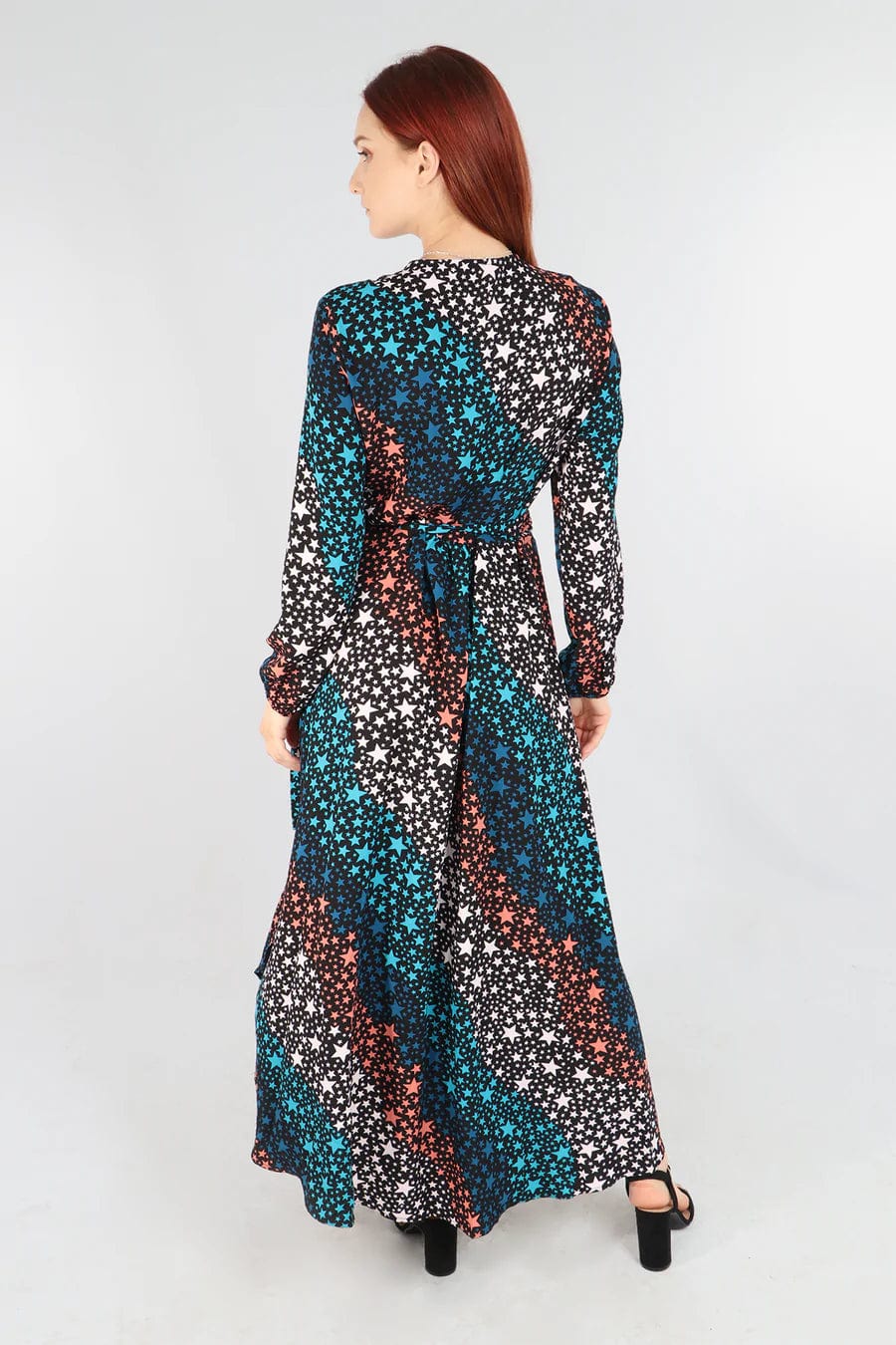 Sarta Muted Stars and Waves Print Wrap Dress - Image 3