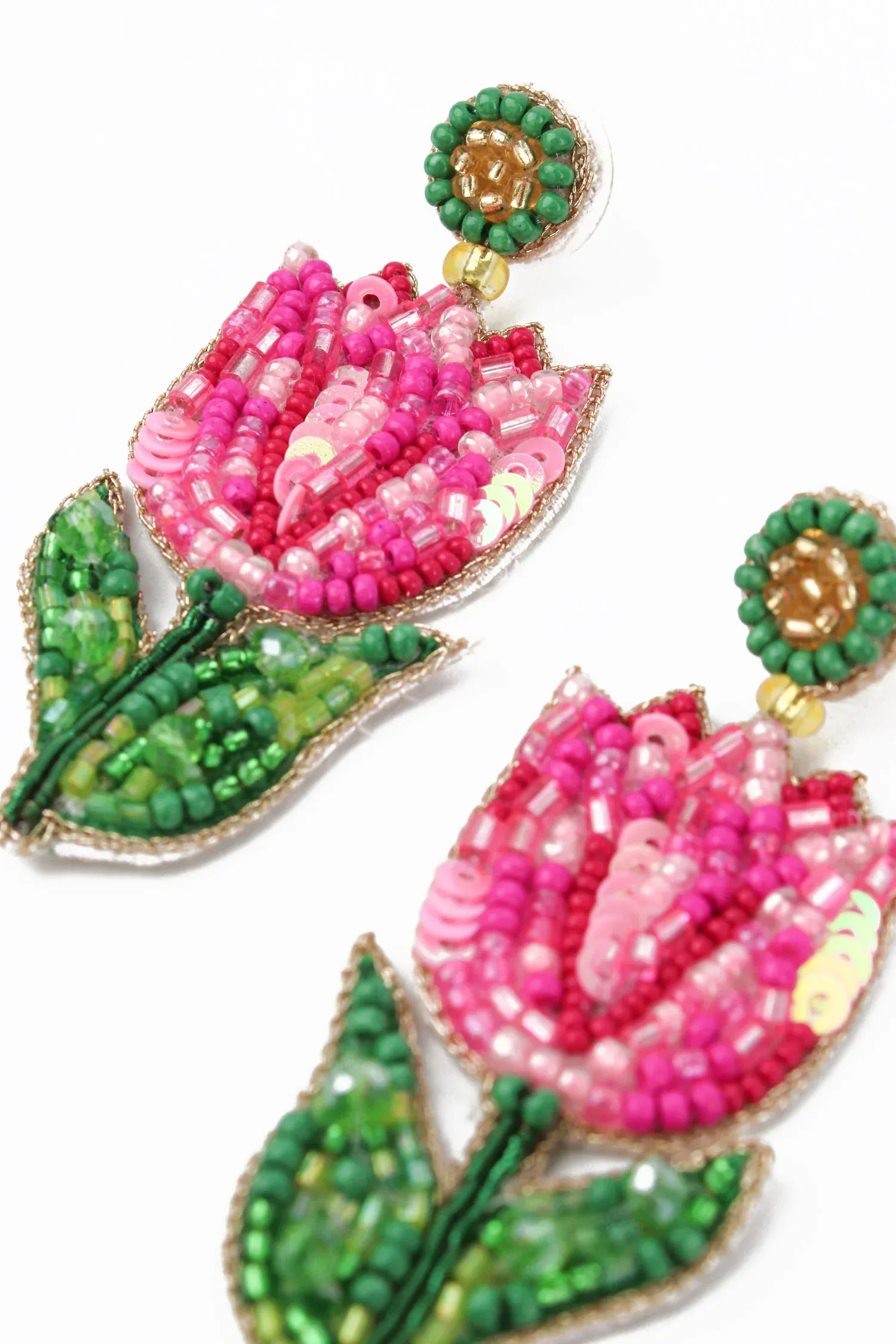 My Doris Pink Beaded Tulip Earrings - Image 2