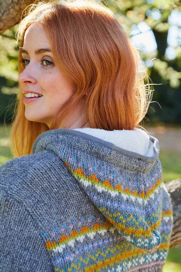 Pachamama Womens Braemar Hoody, Grey , Hand Knitted, Fair Trade - Image 2