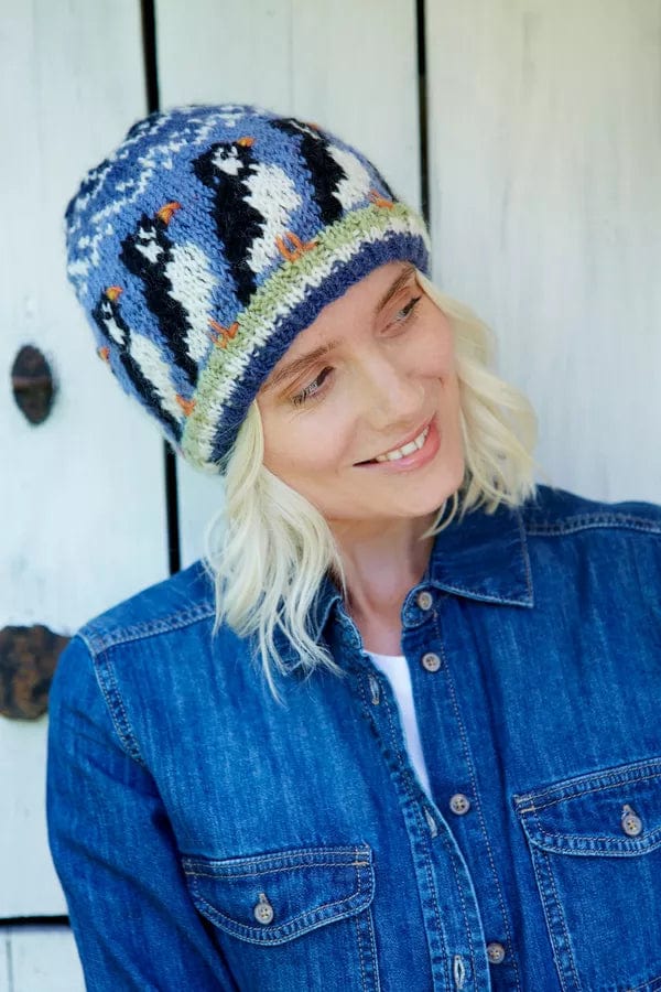 Pachamama Circus Of Puffins Beanie Womens , Hand Knitted, Fair Trade - Image 3
