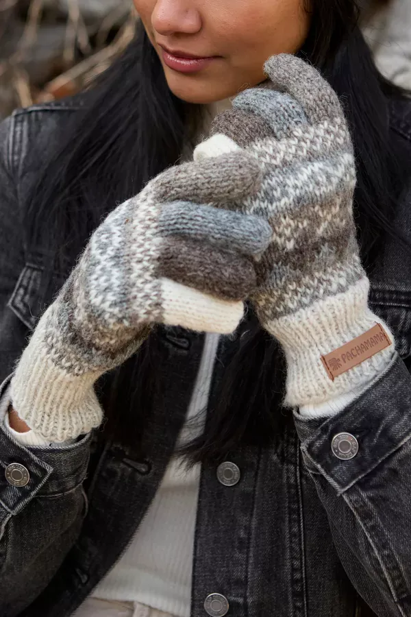 Pachamama Classic Fairisle Gloves Natural , Fair Trade , Handmade.