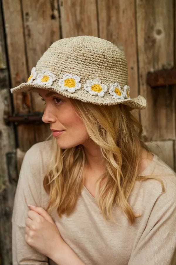 Pachamama Daisy Chain Hemp/Cotton Hat Natural , Packable, Foldable , Fair Trade, Handmade - Image 3