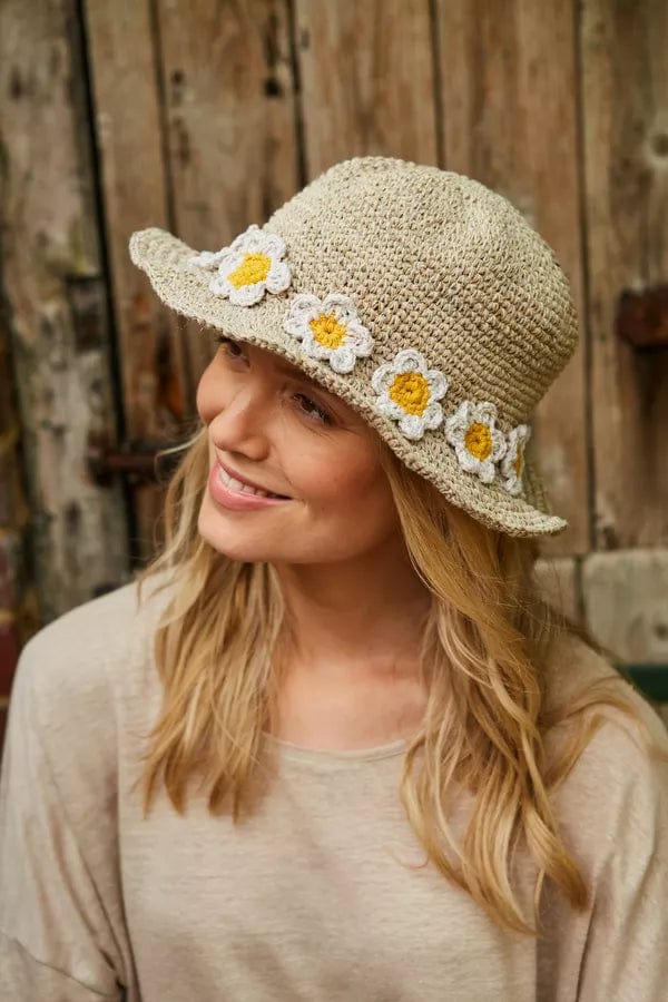 Pachamama Daisy Chain Hemp/Cotton Hat Natural , Packable, Foldable , Fair Trade, Handmade - Image 4