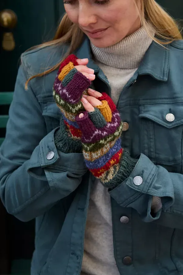 Pachamama Elveden Fingerless Gloves , Handknitted , Fairtrade - Image 4