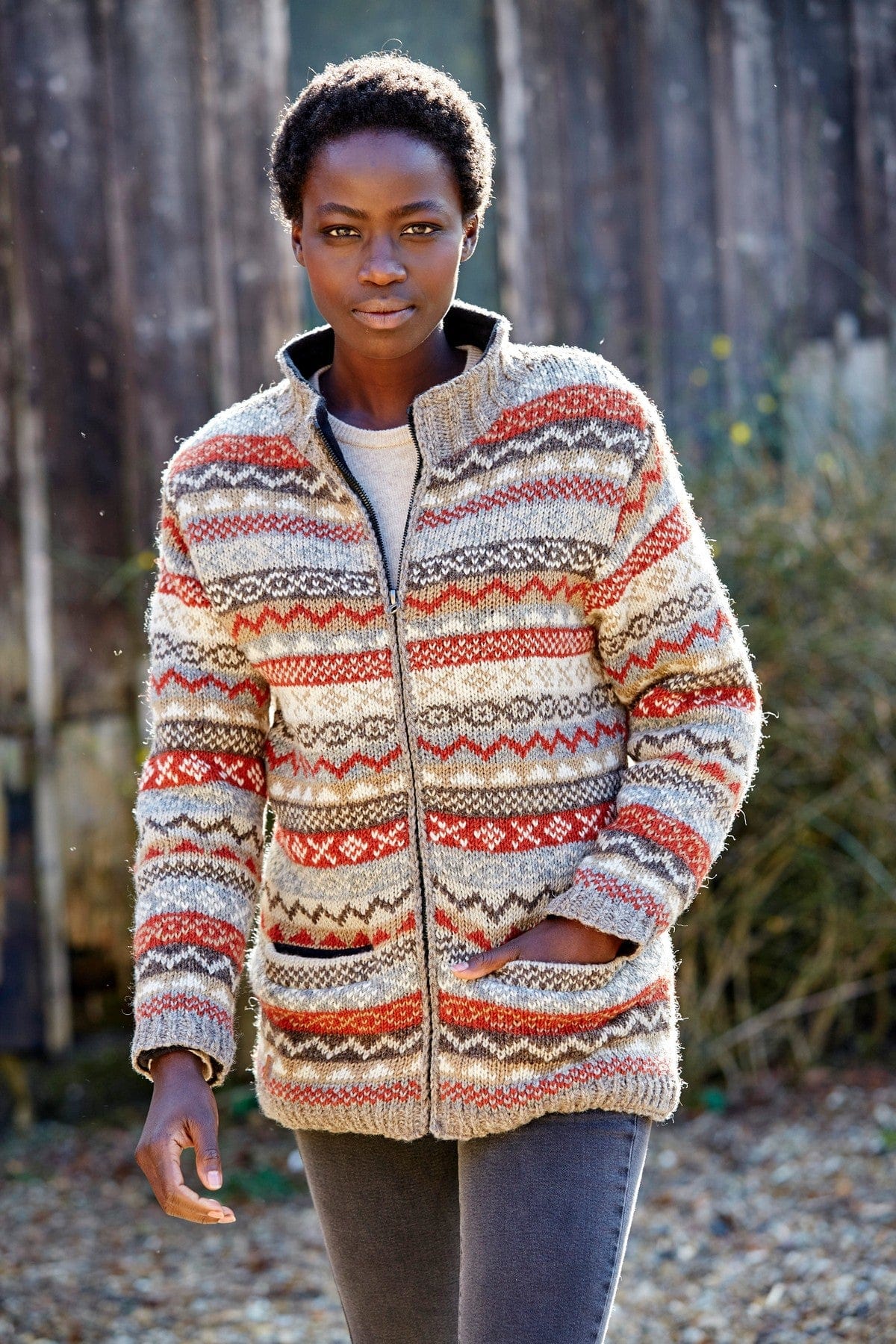 Pachamama Classic Fair Isle (previously named Finisterre ) Lined Jacket / Jumper Grey womens - Image 3