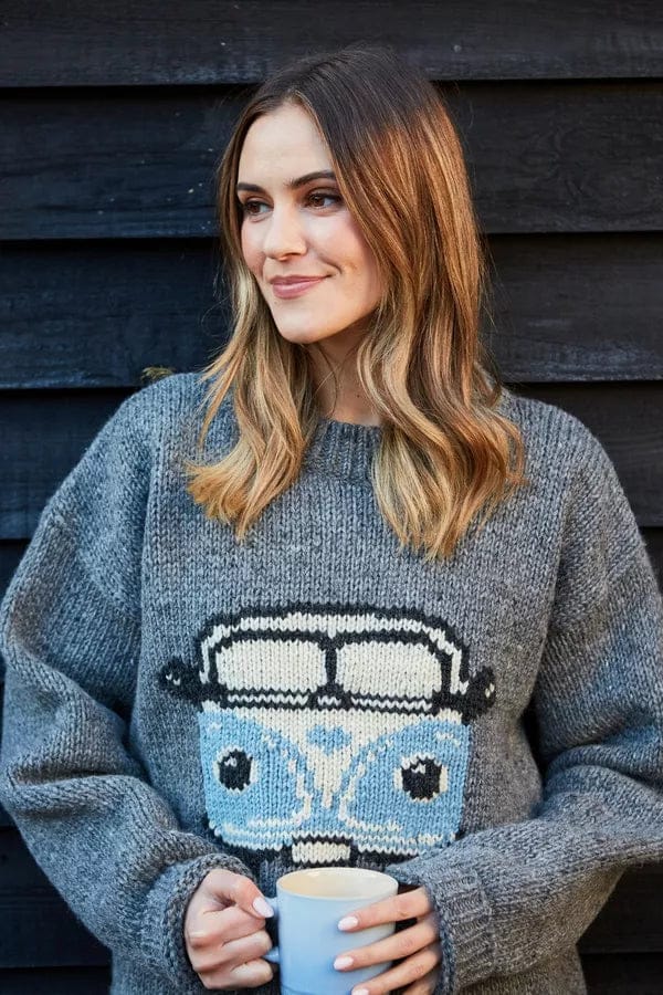 Pachamama Grey Happy Camper Sweater Unisex , Hand Knitted , Wool - Image 2