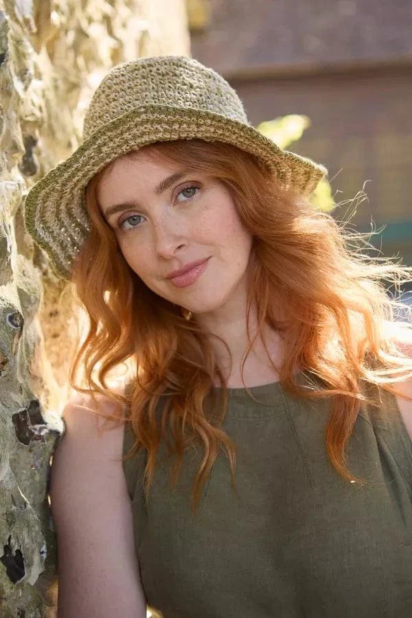 Pachamama Hemp/Cotton Hat , Packable / Foldable Natural and Sage Green, Handmade, Fair Trade - Image 5