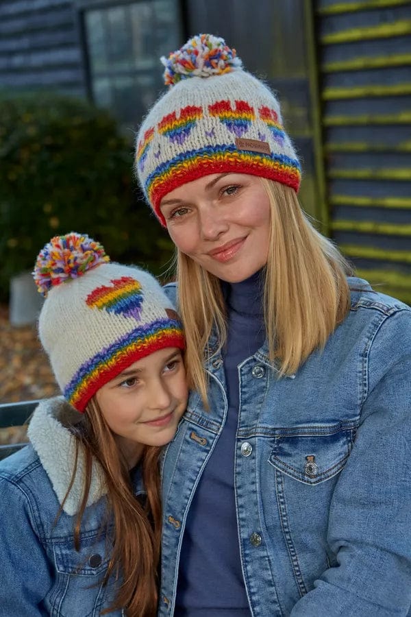 Pachamama Kids Rainbow Heart Bobble Beanie, Fairtrade , Handmade - Image 3
