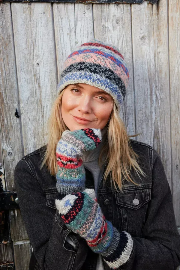 Pachamama Ladies Classic Fairisle Beanie, Oatmeal , Handknitted , Fairtrade - Image 2
