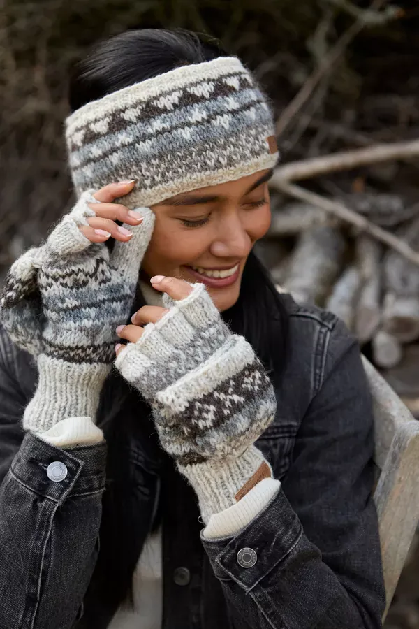 Pachamama Ladies Classic Fairisle Glove Mitts, Natural , Handknitted , Fairtrade - Image 2