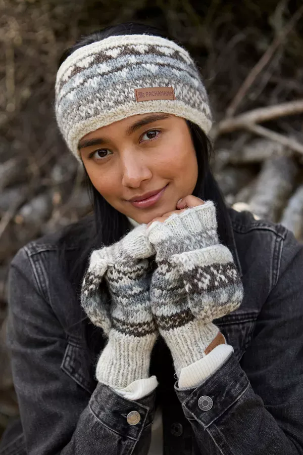 Pachamama Ladies Classic Fairisle Glove Mitts, Natural , Handknitted , Fairtrade - Image 3