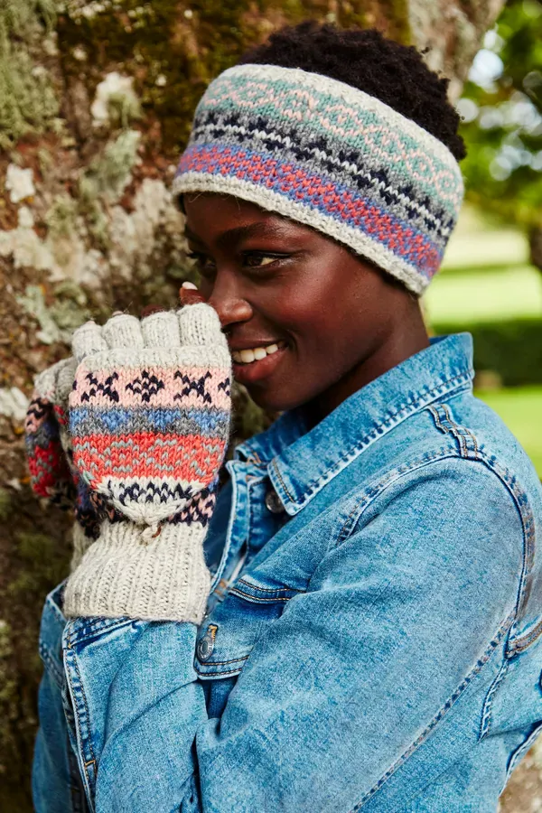 Pachamama Ladies Classic Fairisle Headband , Oatmeal ,Handknitted , Fairtrade