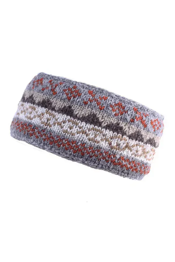 Pachamama Ladies Fairisle Headband, Grey , Handknitted , Fairtrade - Image 2